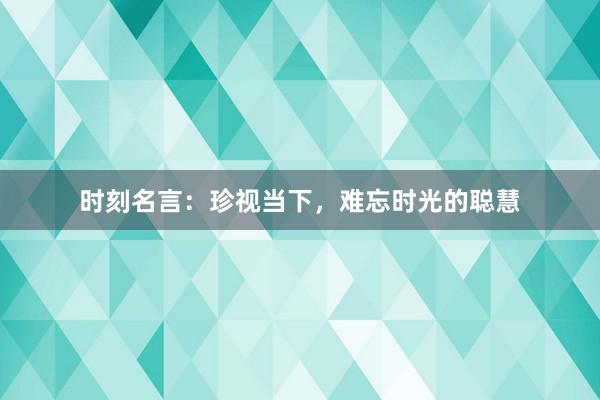 时刻名言：珍视当下，难忘时光的聪慧